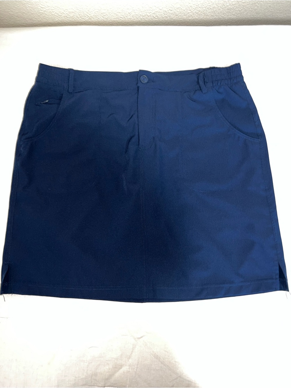 Women's Navy Stretch Midi Skirt with Elastic Waist